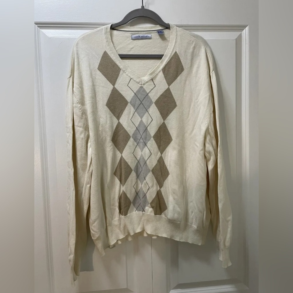 EUC John Henry brand Men’s Argyle 100% Cotton V Neck Sweater XXL